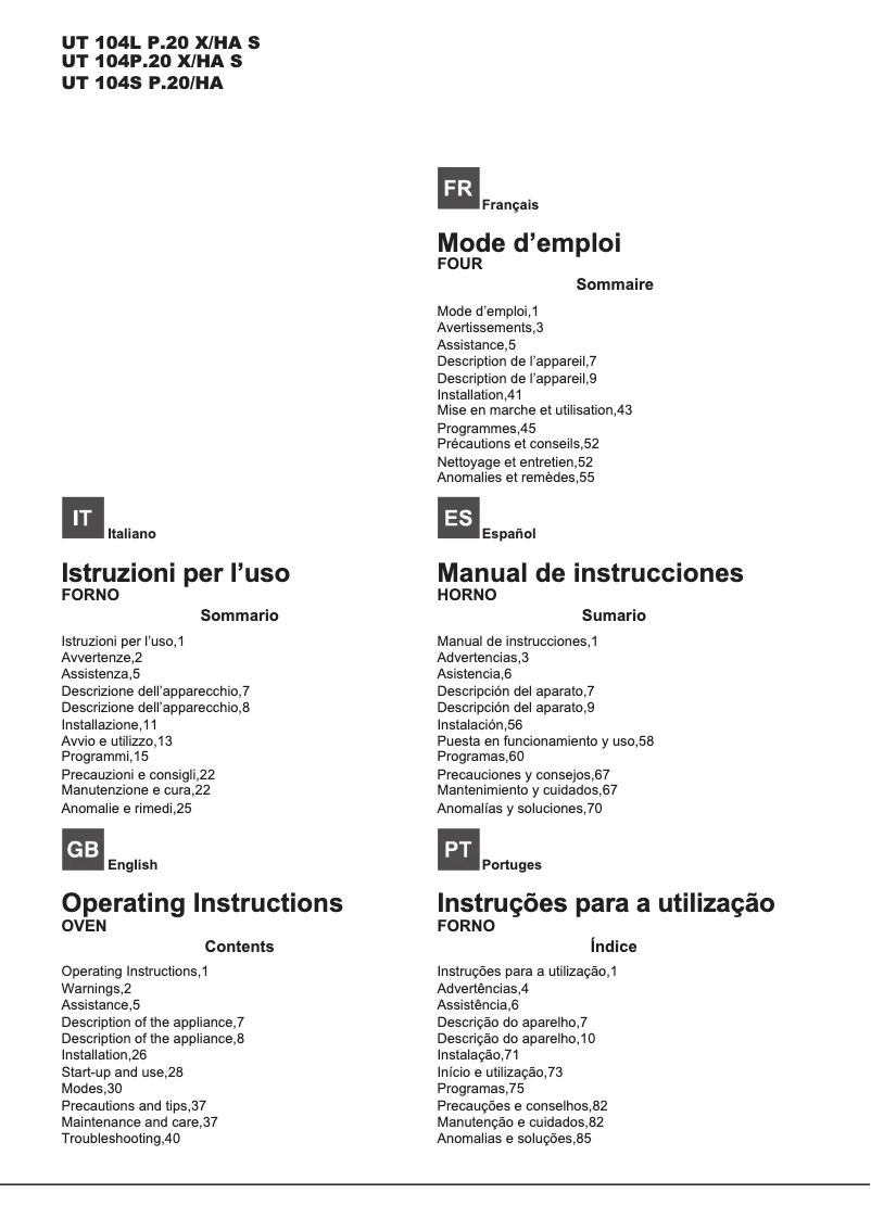 Página 1 del manual Manual de usuario Hotpoint Ariston UT 104L P.20 X/HA S