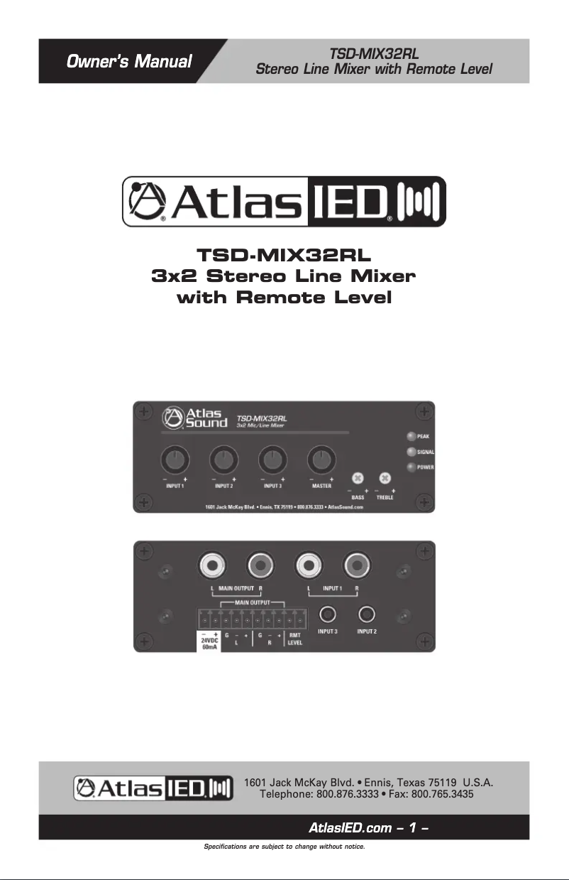 Página 1 del manual Manual de usuario Atlas Sound TSD-MIX32RL