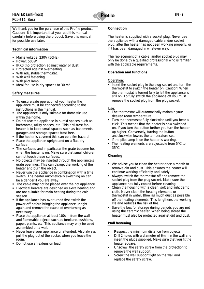 Imagen de la primera página del manual del dispositivo PCL-312 Bora