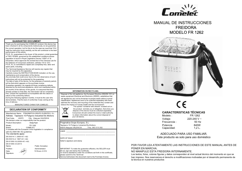 Página 1 del manual Manual de usuario Comelec FR 1262