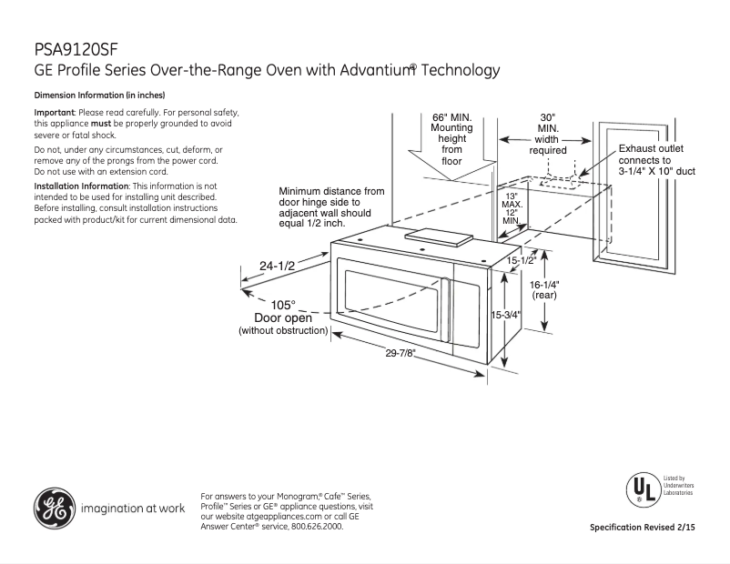 Página 1 del manual Ficha técnica GE PSA9120SFSS