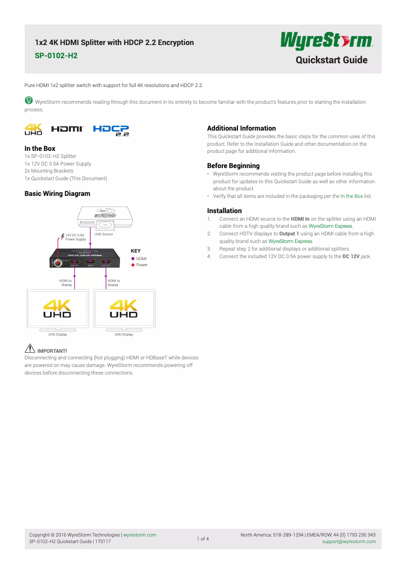 Página 1 del manual Manual de usuario WyreStorm SP-0102-H2