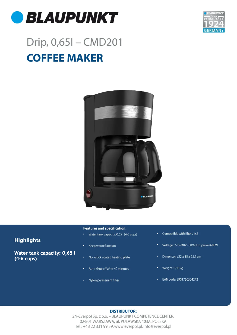 Página 1 del manual Ficha técnica Blaupunkt CMD201