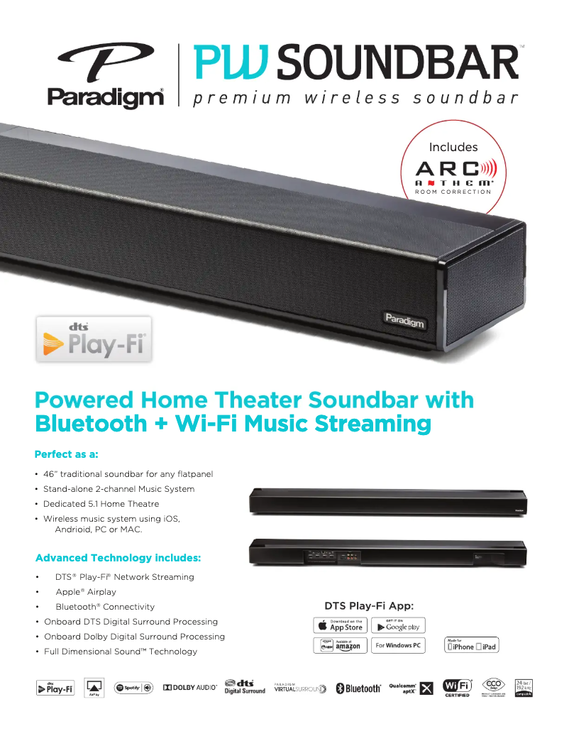 Página 1 del manual Ficha técnica Paradigm PW Soundbar