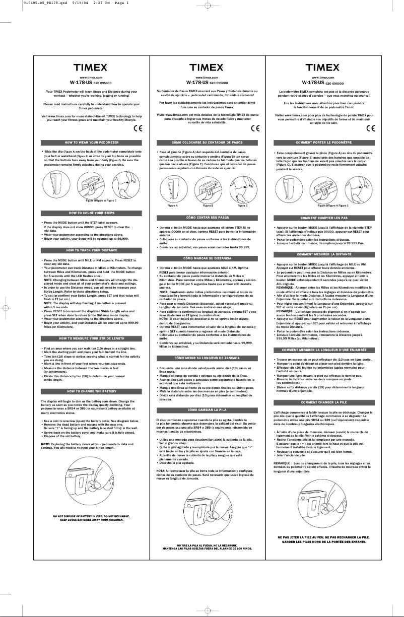 Página 1 del manual Manual de usuario Timex W178-M620