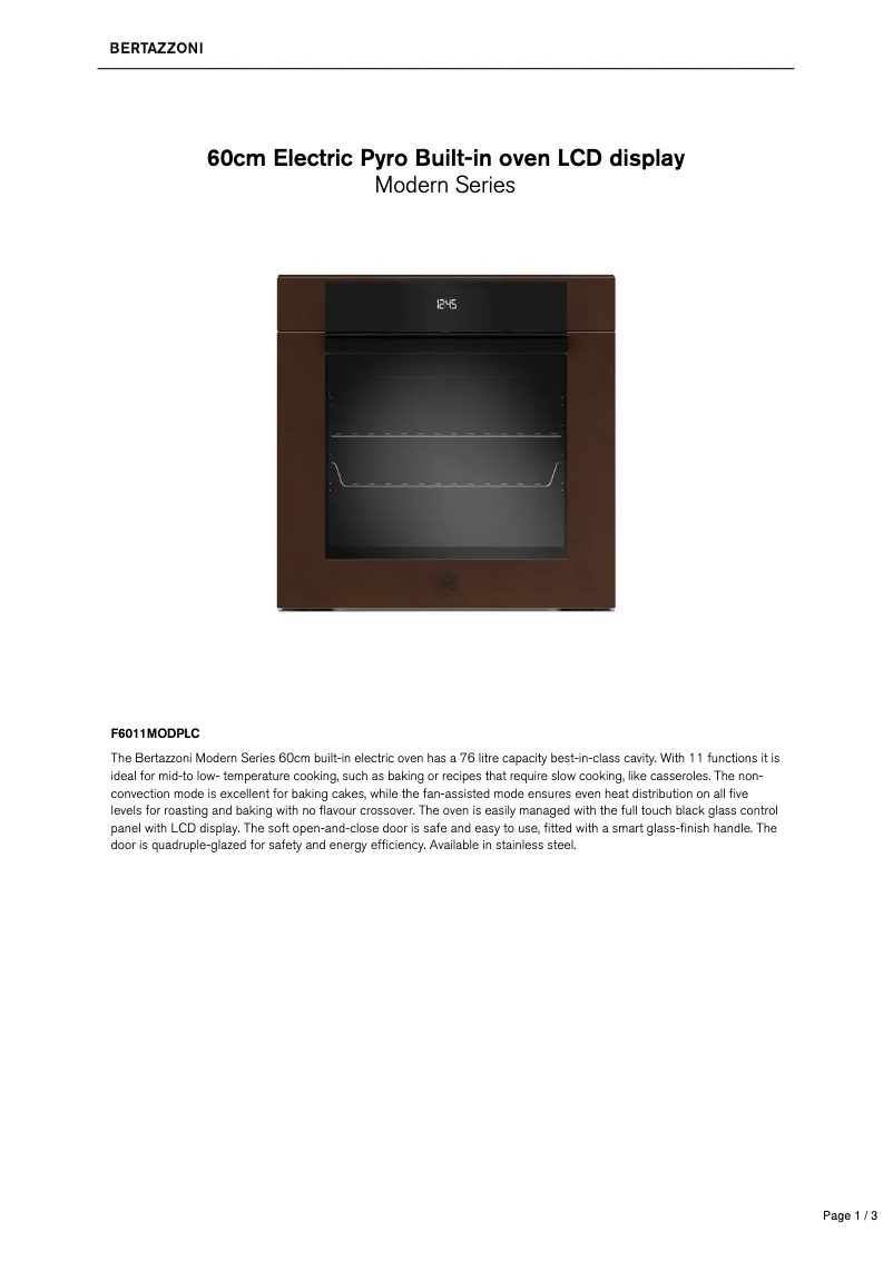 Página 1 del manual Ficha técnica Bertazzoni F6011MODPLC