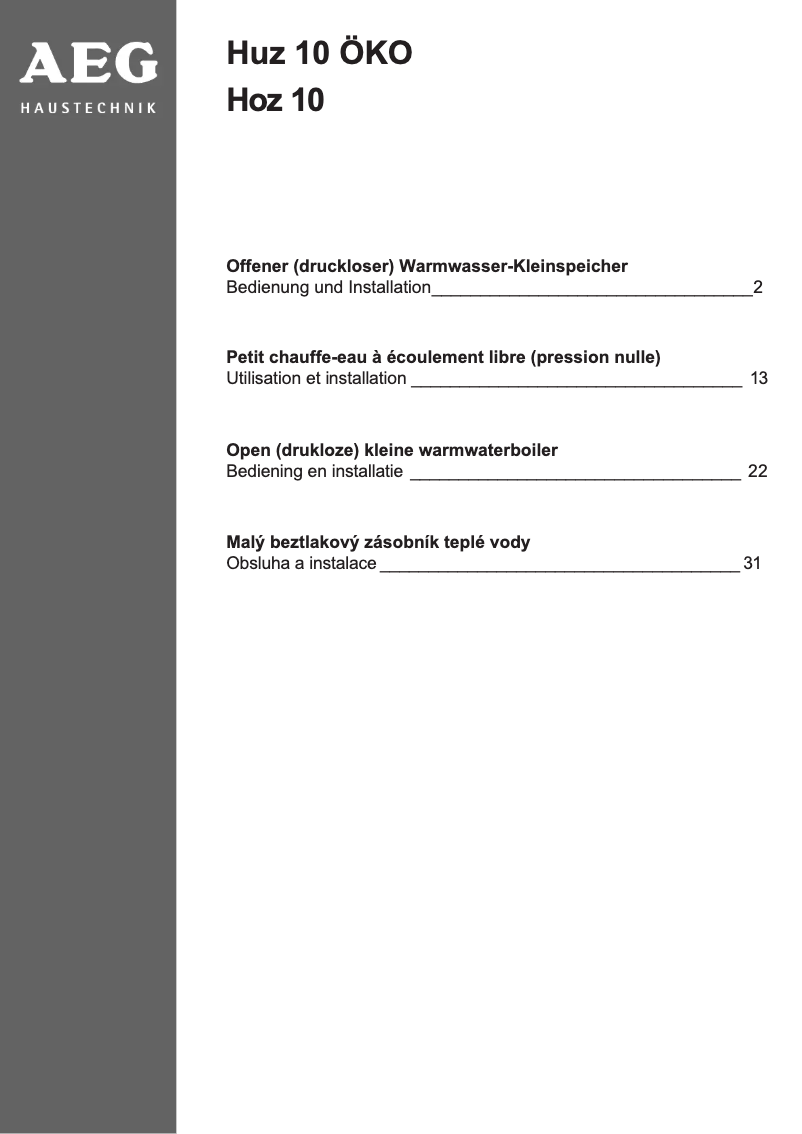 Imagen de la primera página del manual del dispositivo Huz 10 OKO