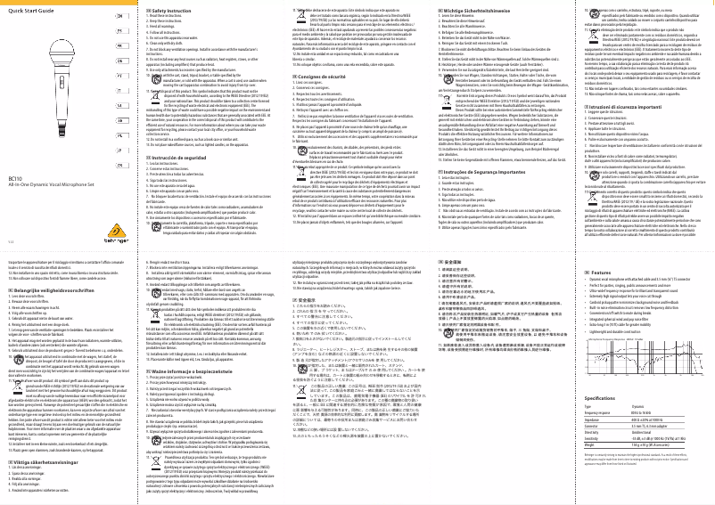 Página 1 del manual Guía de inicio rápido Behringer BC110