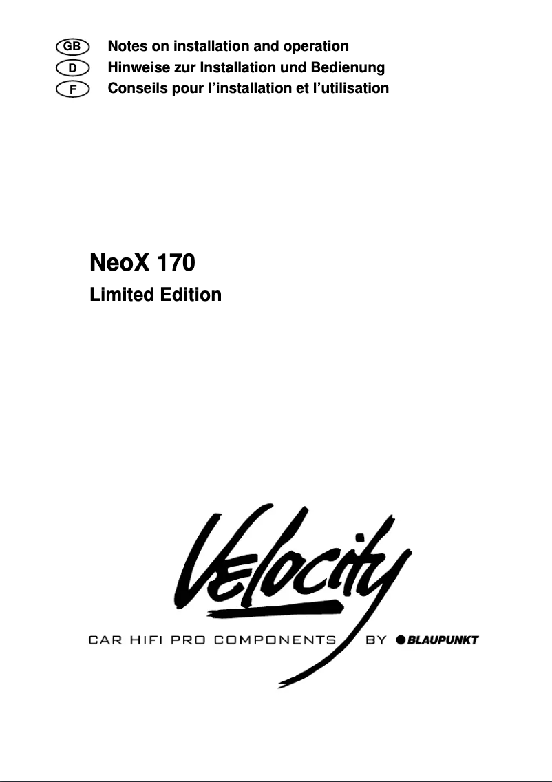 Página 1 del manual Manual de usuario Blaupunkt NEOX 170 VELOCITY SE
