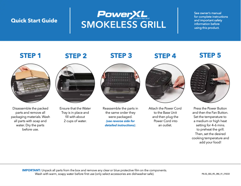 Imagen de la primera página del manual del dispositivo Smokeless Grill PG-1500