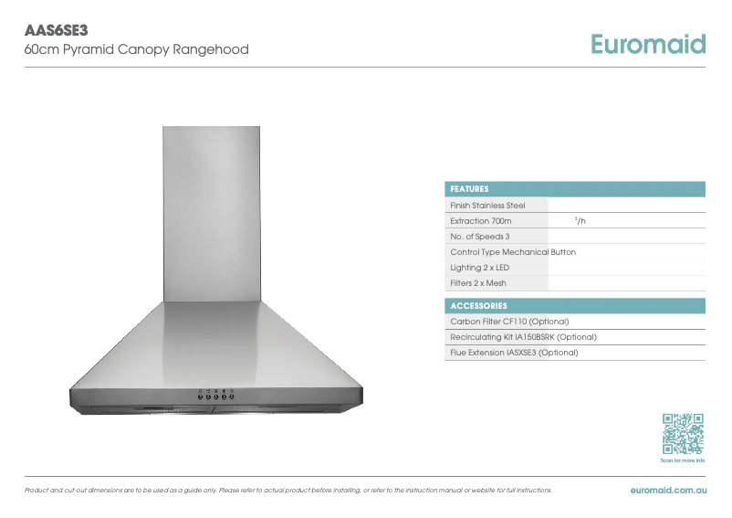 Página 1 del manual Ficha técnica Euromaid AAS9SE3
