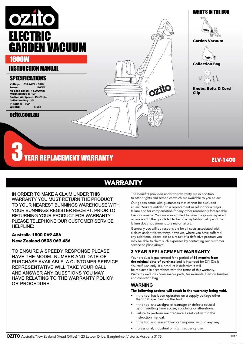Imagen de la primera página del manual del dispositivo ELV-1400