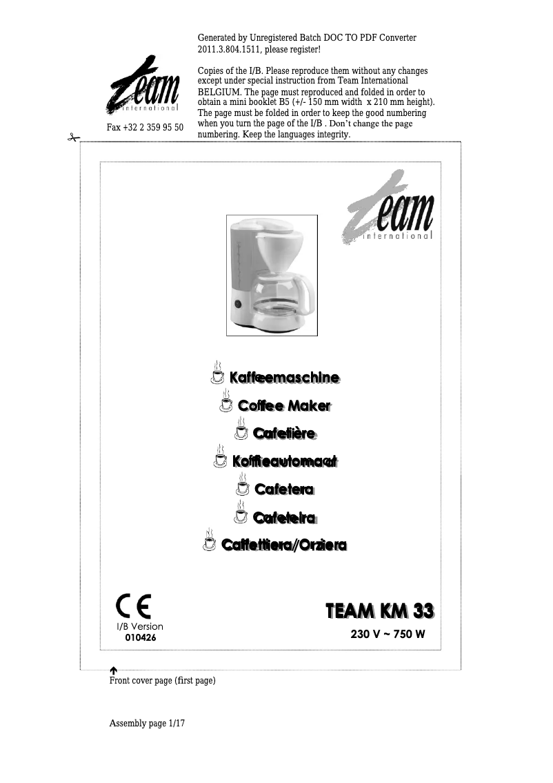 Página 1 del manual Manual de usuario Team KM 33