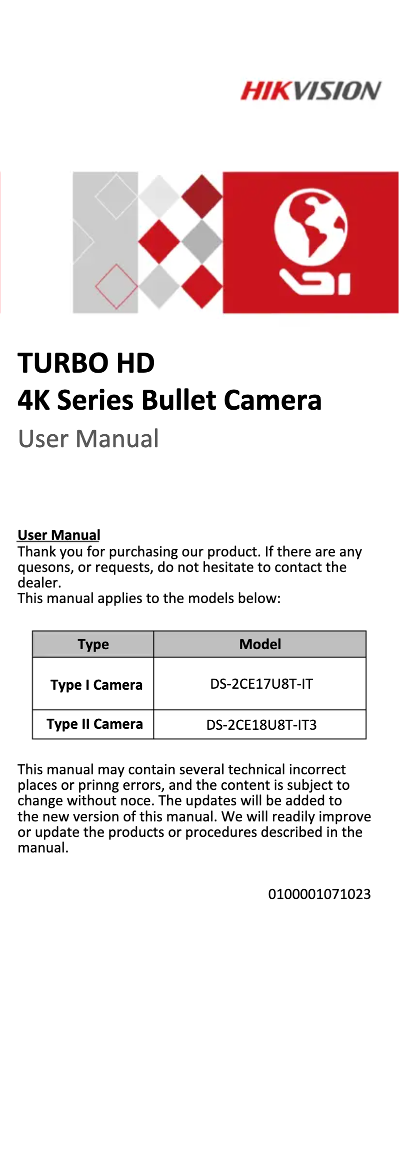 Página 1 del manual Manual de instrucciones Hikvision DS-2CE18U8T-IT3