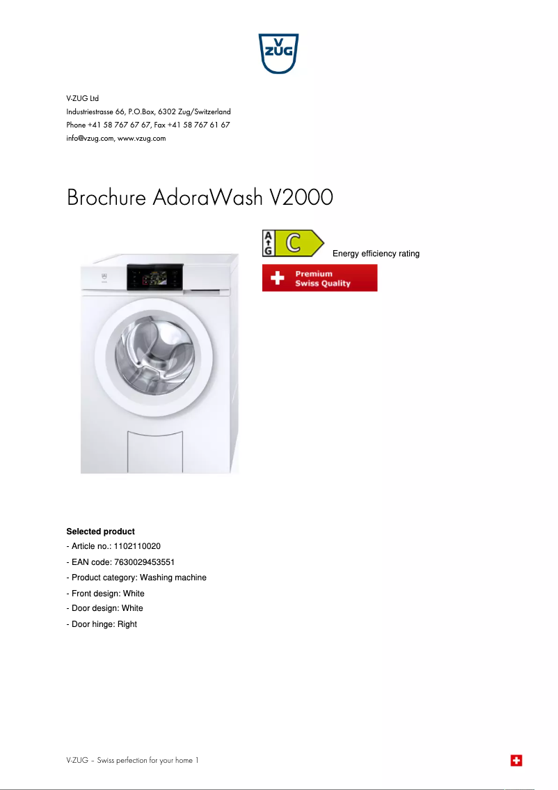 Página 1 del manual Folleto V-Zug AdoraWash V2000