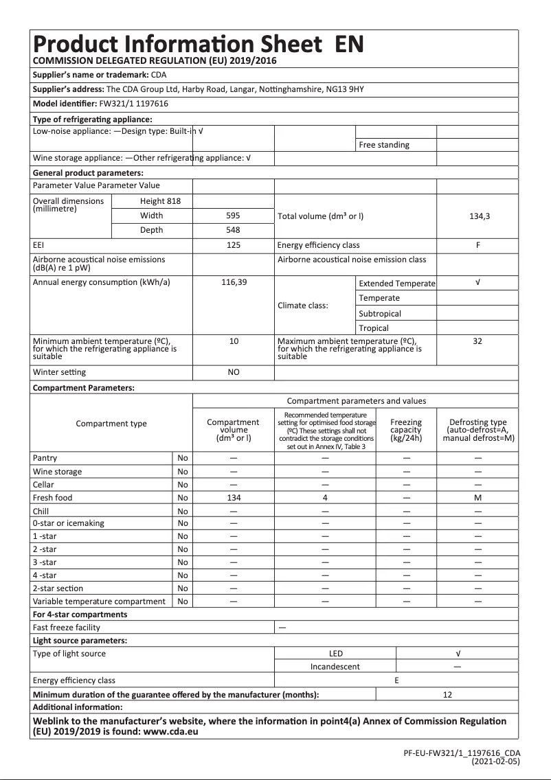 Página 1 del manual Ficha técnica CDA FW321