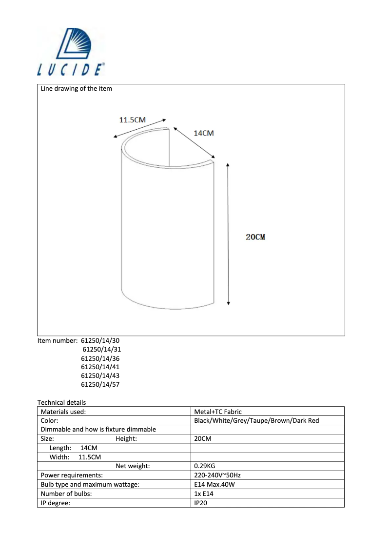 Página nº 1 - Manual de usuario Lucide Coral 61250/14/41