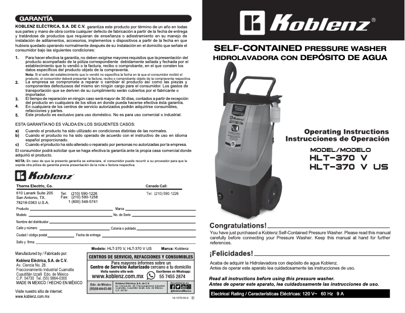 Página 1 del manual Manual de usuario Koblenz HLT-370 V