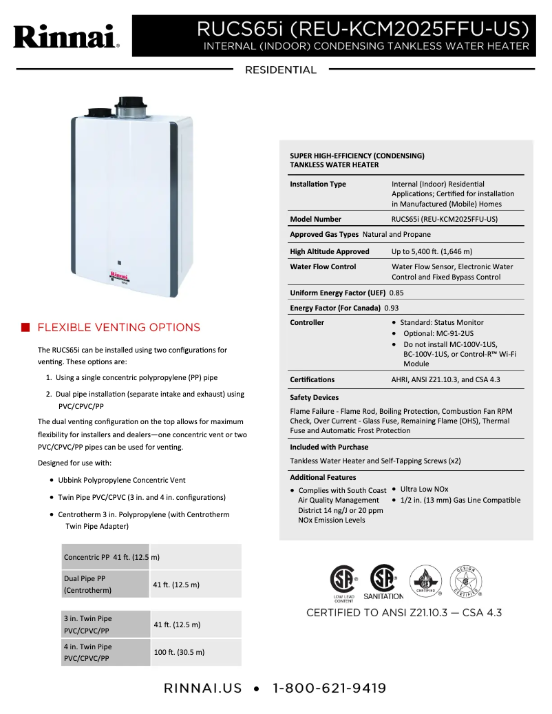 Imagen de la primera página del manual del dispositivo RUCS65iP