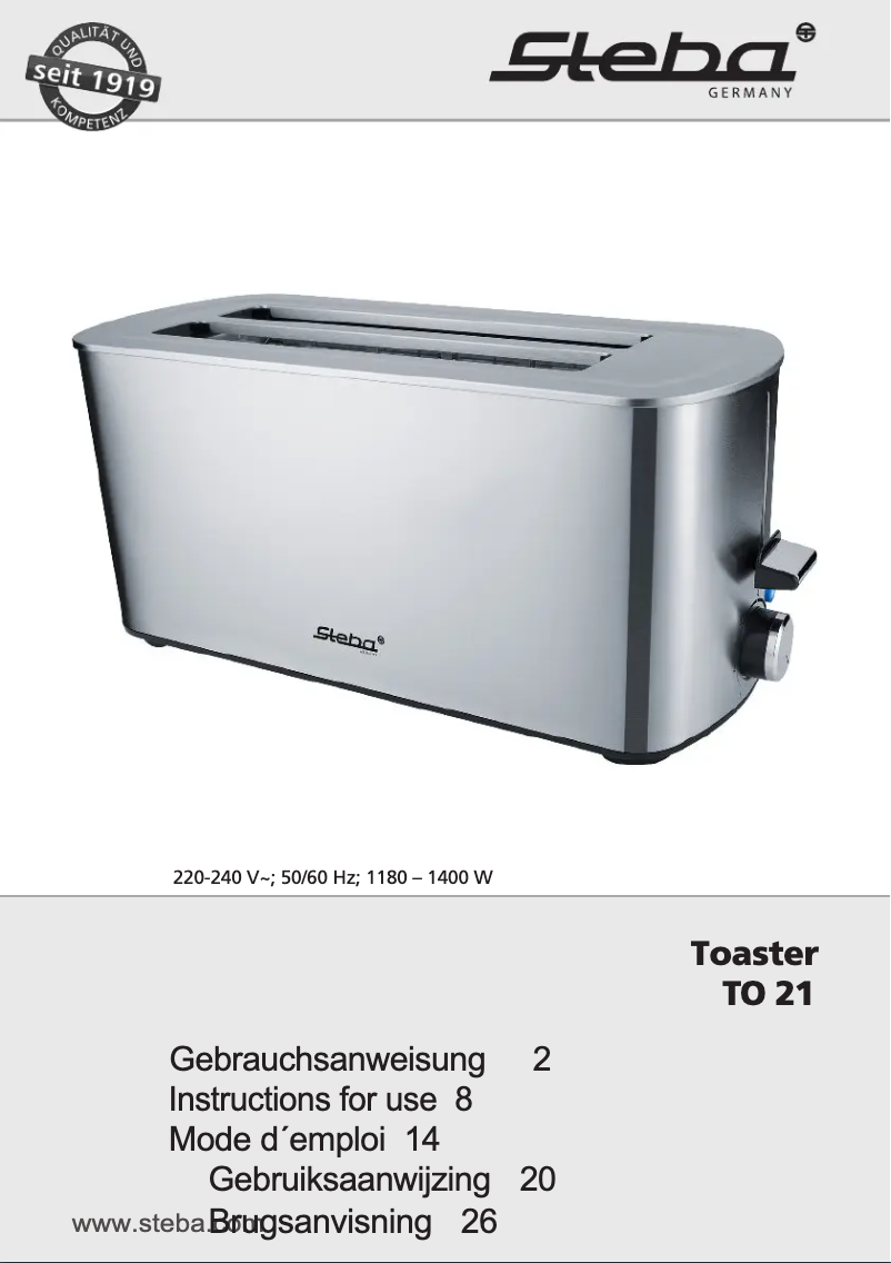 Página 1 del manual Manual de usuario Steba TO 21