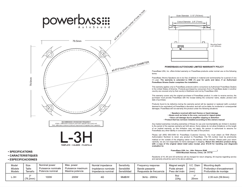 Página 1 del manual Manual de usuario PowerBass L-3H