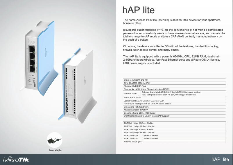 Página 1 del manual Folleto Mikrotik hAP lite TC