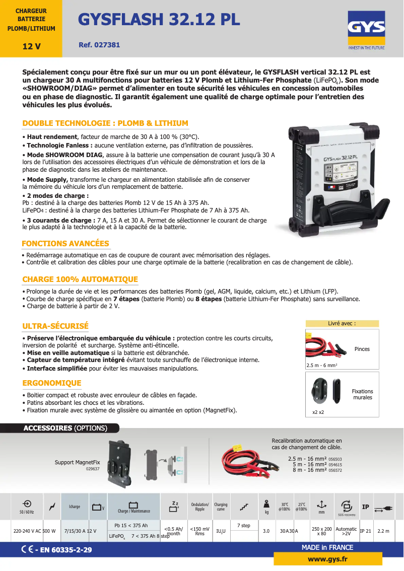 Página 1 del manual Ficha técnica GYS Gysflash 32.12 PL