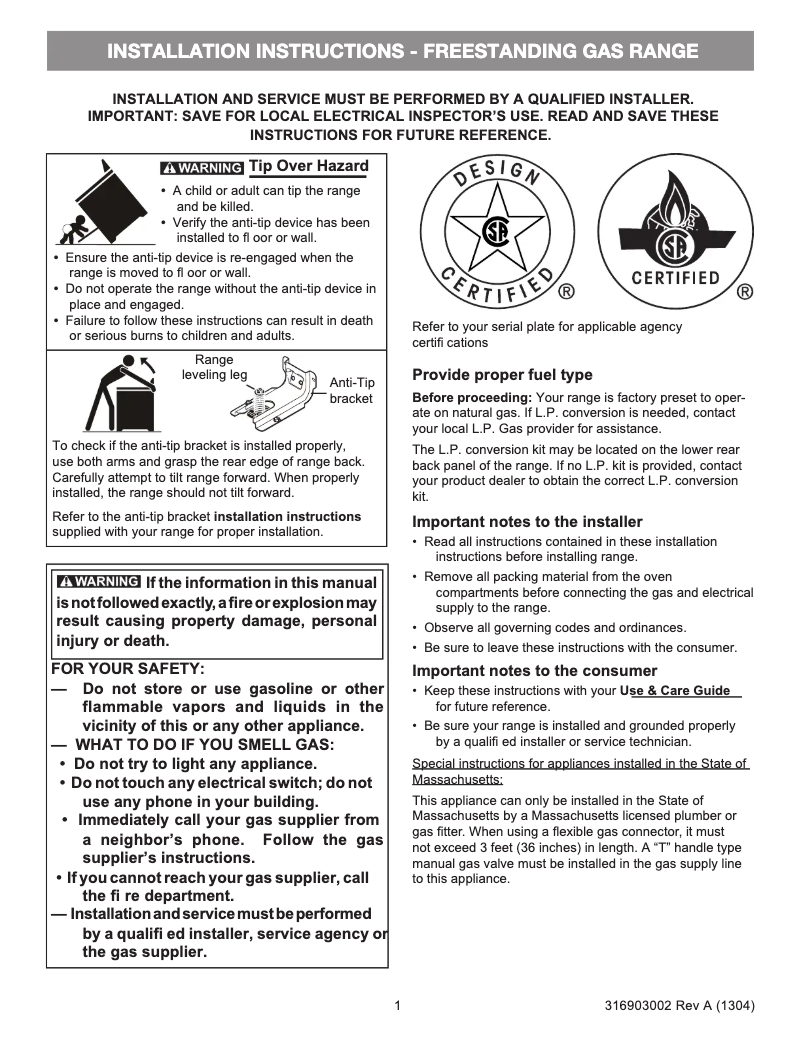 Imagen de la primera página del manual del dispositivo FFGF3015LB