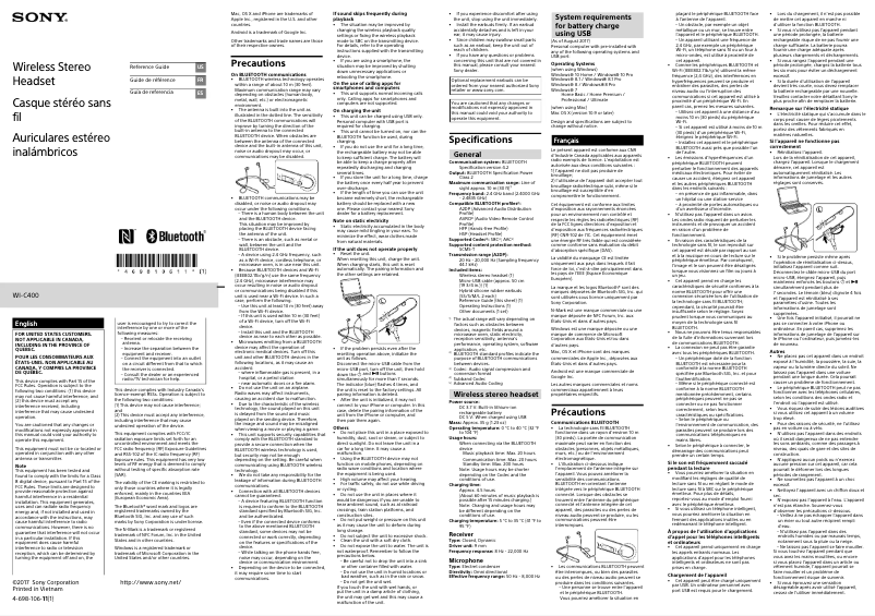 Página 1 del manual Manual de usuario Sony WI-C400