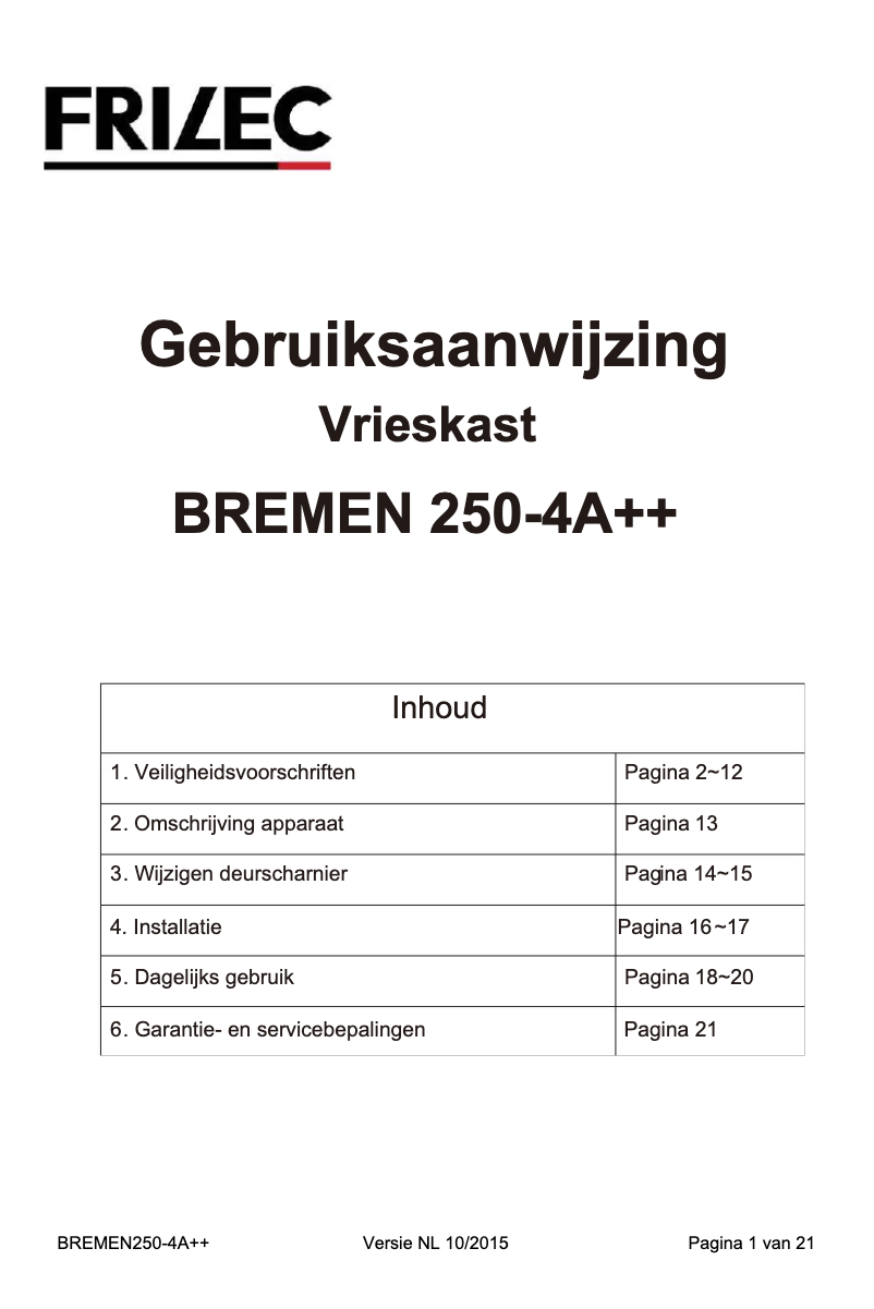 Página 1 del manual Manual de usuario Frilec BREMEN285-1NFEA++