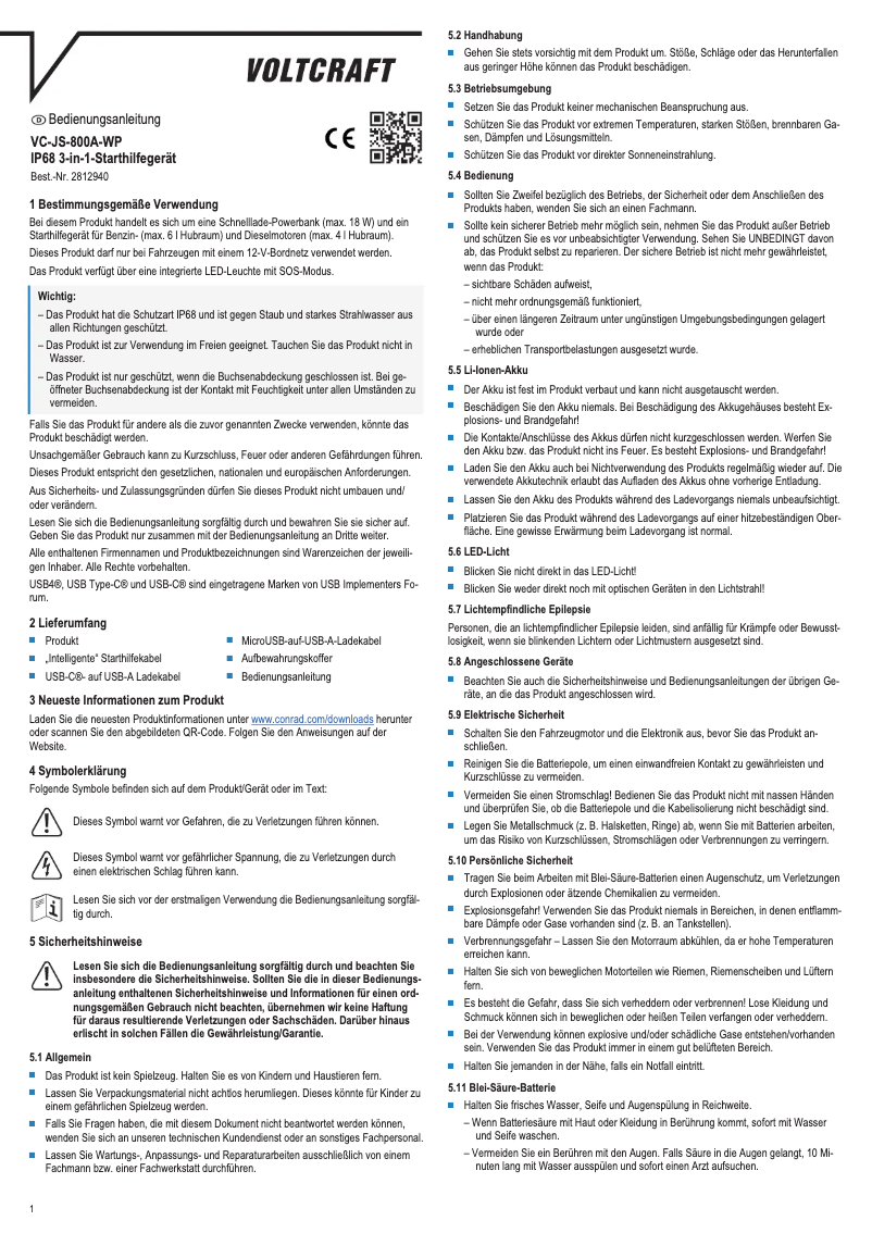 Imagen de la primera página del manual del dispositivo VC-JS-800A-WP
