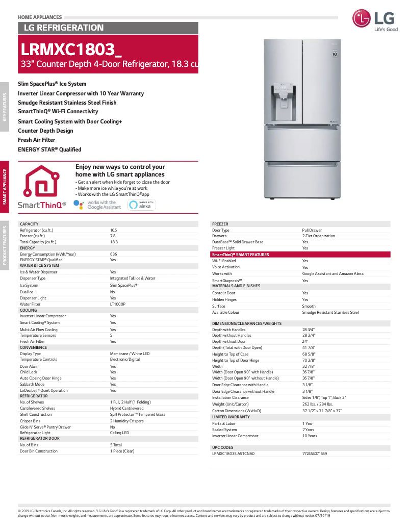 Página nº 1 - Ficha técnica LG LRMXC1803S