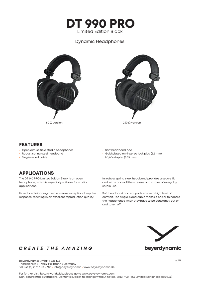 Imagen de la primera página del manual del dispositivo DT 990 PRO