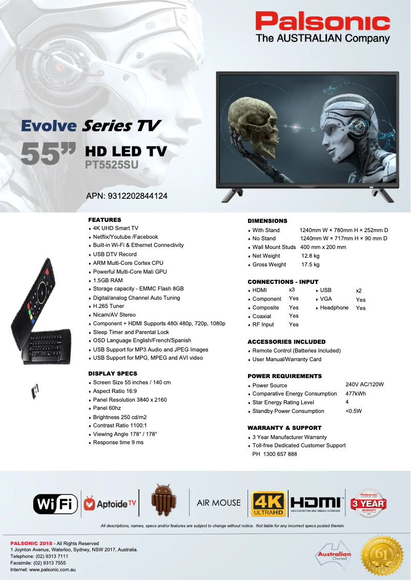 Página nº 1 - Ficha técnica Palsonic PT5525SU