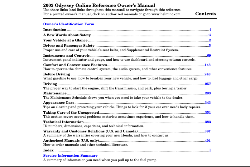 Imagen de la primera página del manual del dispositivo Odyssey (2003)