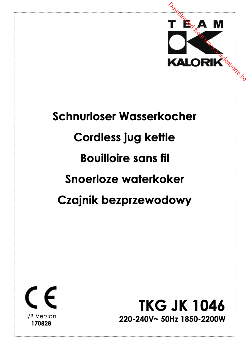 Imagen de la primera página del manual del dispositivo TKG JK 1046B