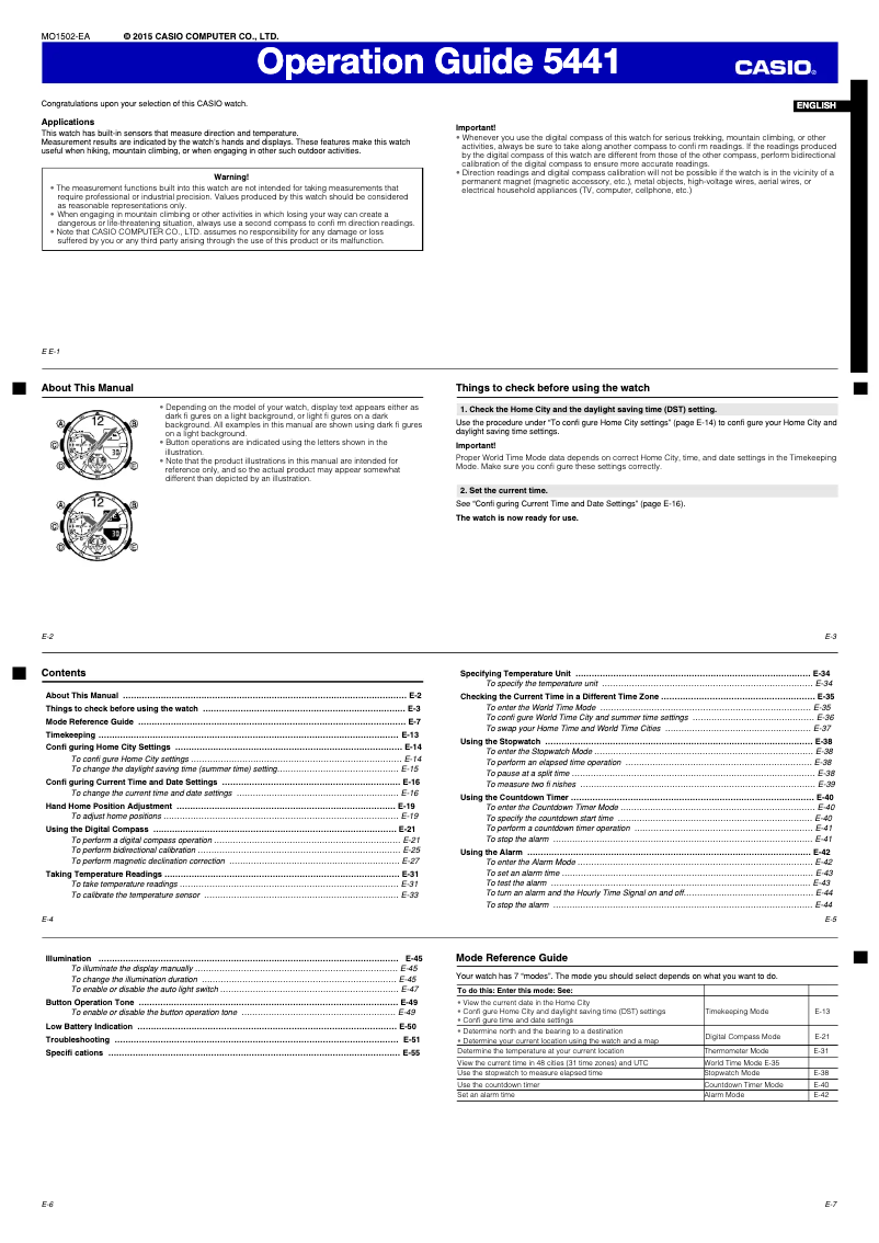 Imagen de la primera página del manual del dispositivo G-Shock GAW-100B-1A2ER