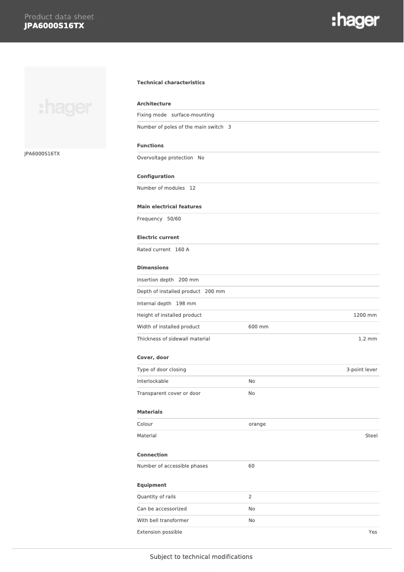Imagen de la primera página del manual del dispositivo JPA6000S16TX