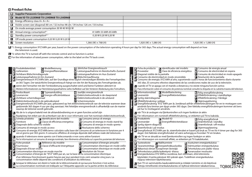 Página 1 del manual Ficha técnica Panasonic Viera TX-L50EM6E