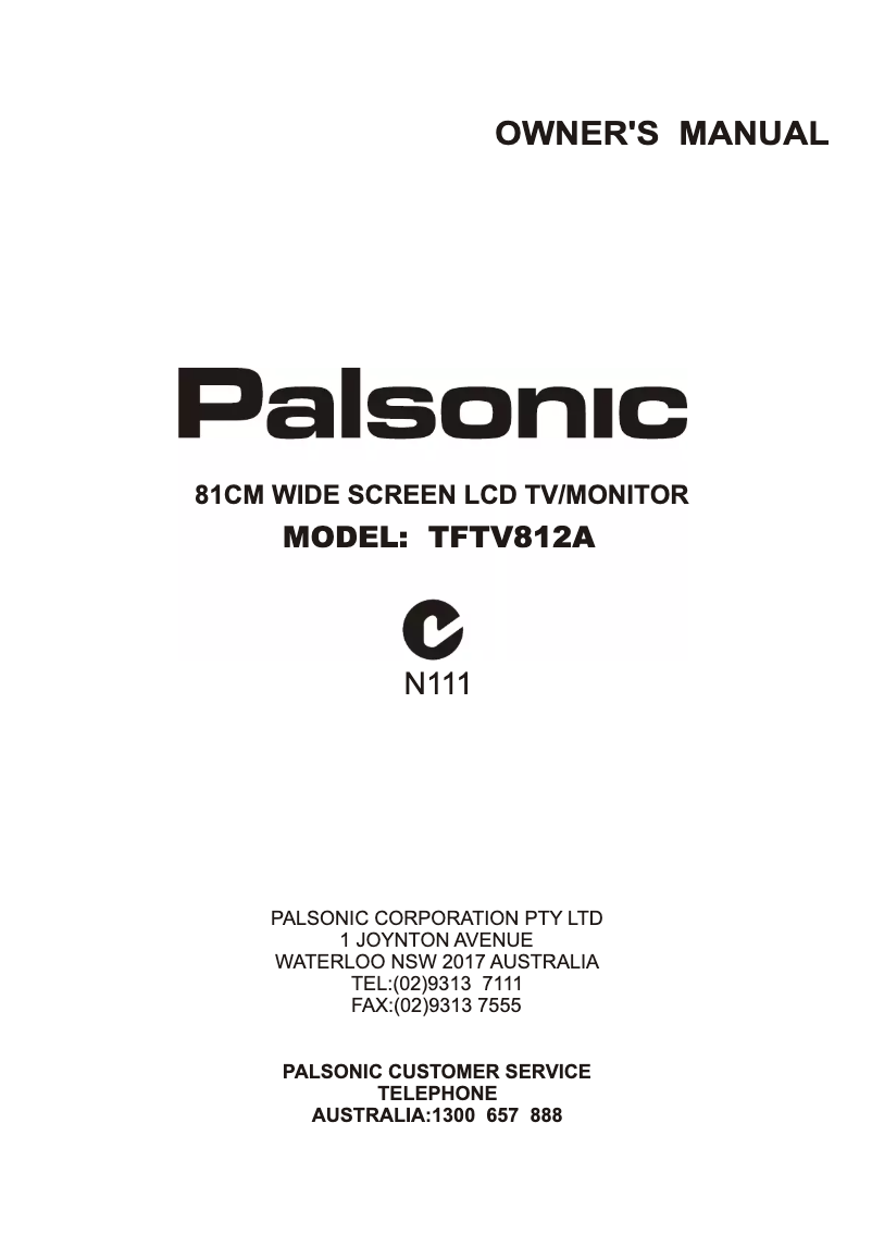 Página nº 1 - Manual de usuario Palsonic TFTV812A