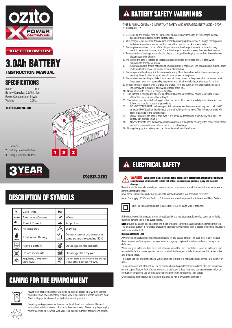 Página 1 del manual Manual de usuario Ozito PXBP-300