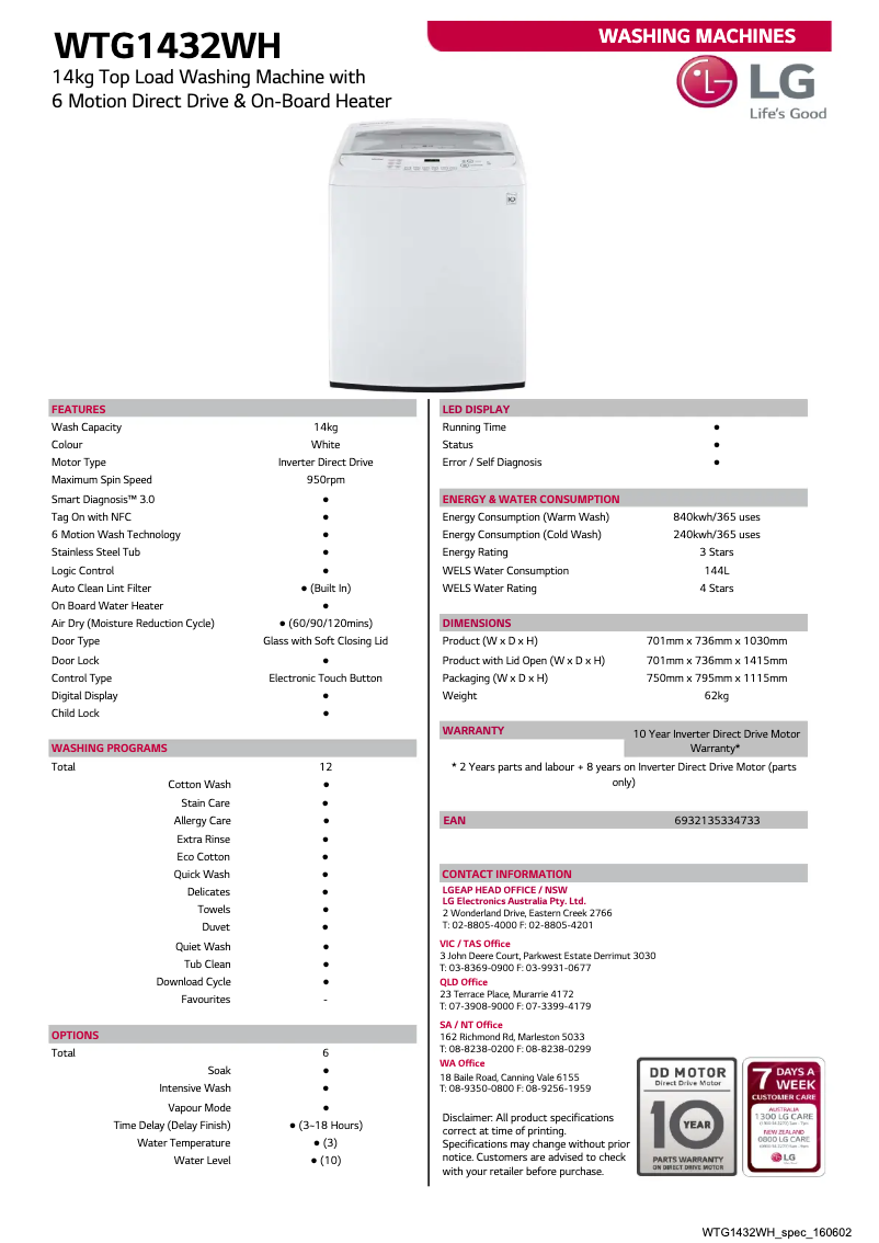 Imagen de la primera página del manual del dispositivo WTG1432WH