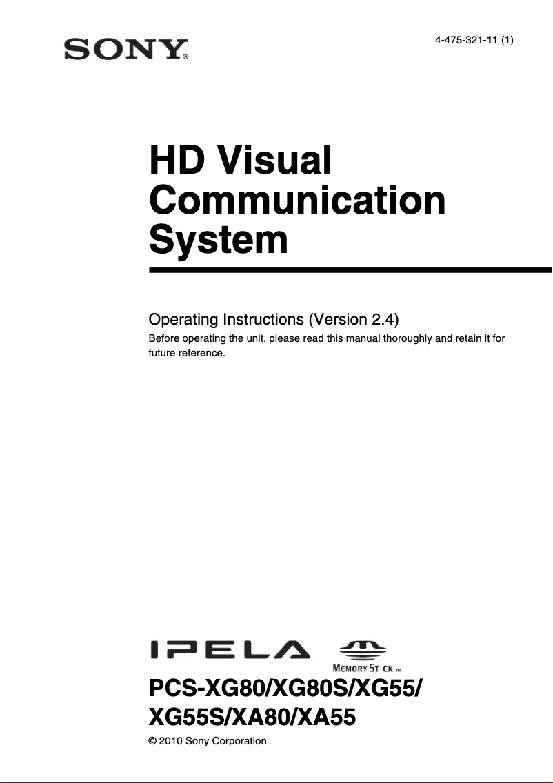 Imagen de la primera página del manual del dispositivo PCS-XG55