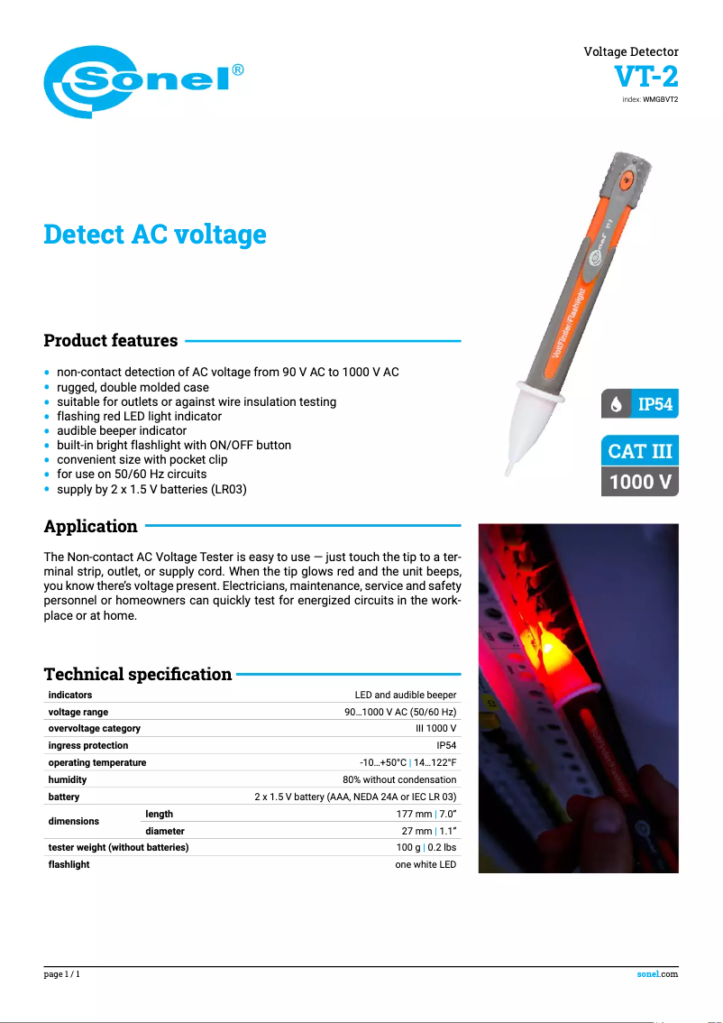 Página nº 1 - Ficha técnica Sonel VT-2