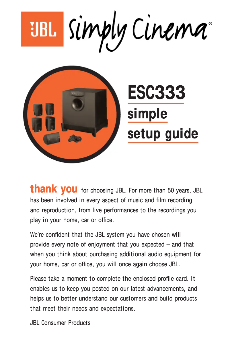 Página 1 del manual Manual de usuario JBL Simply Cinema ESC333