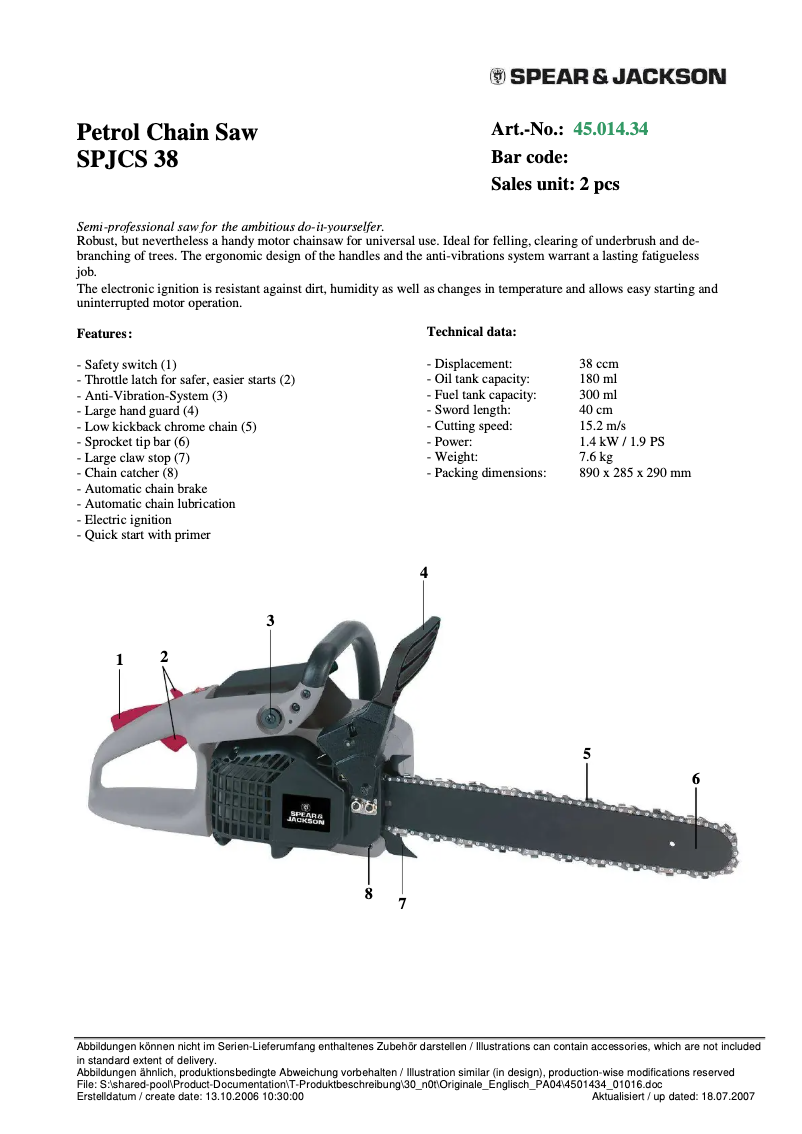 Imagen de la primera página del manual del dispositivo SPJCS 38
