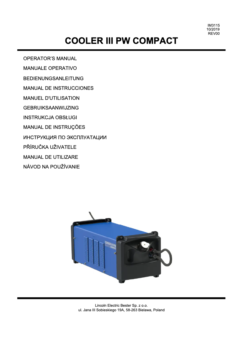 Página nº 1 - Manual de usuario Lincoln Electric COOLER III PW COMPACT