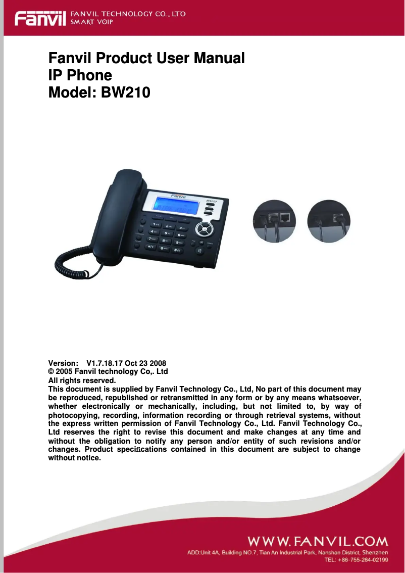 Página 1 del manual Manual de usuario Fanvil BW210P