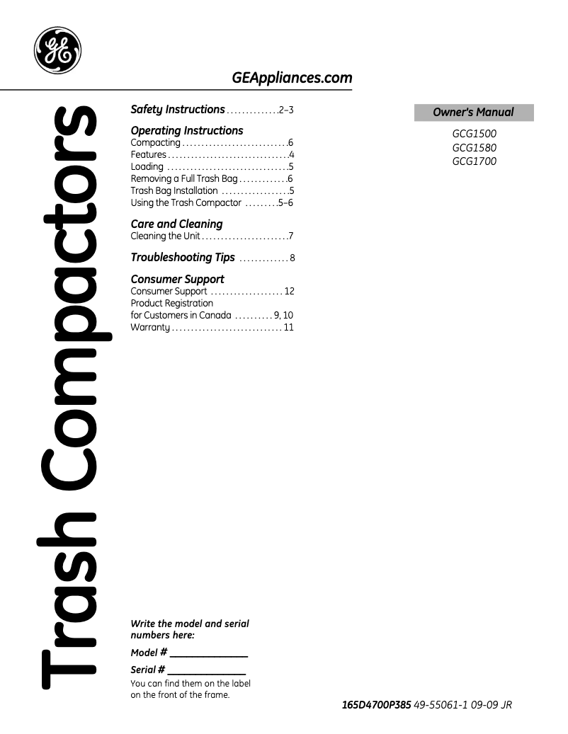 Imagen de la primera página del manual del dispositivo Profile GCG1700RII
