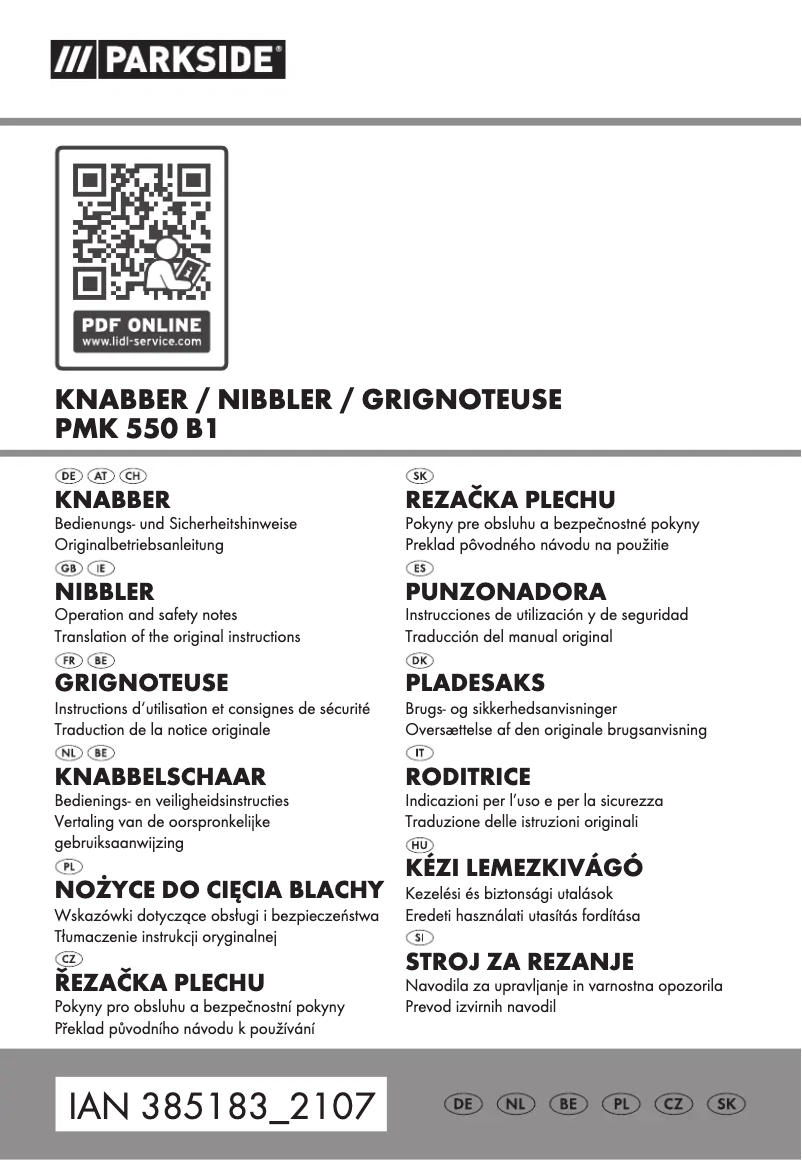 Imagen de la primera página del manual del dispositivo PMK 550 A1